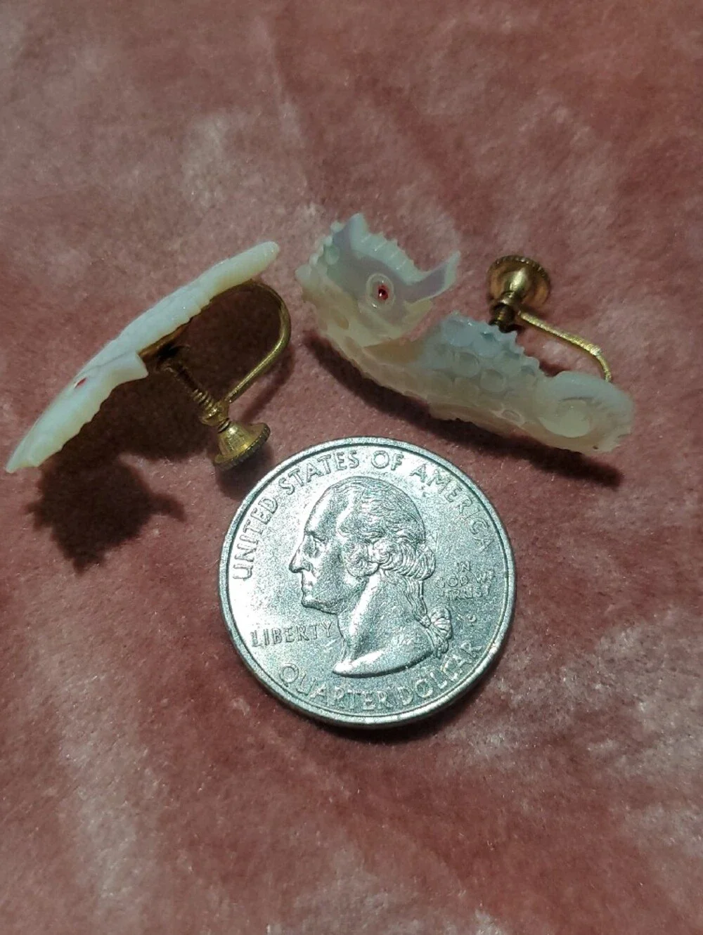 Vintage Iridescent Seahorse Earrings  Pearl Opal MOP Sheen Ocean Screw Backs MAR